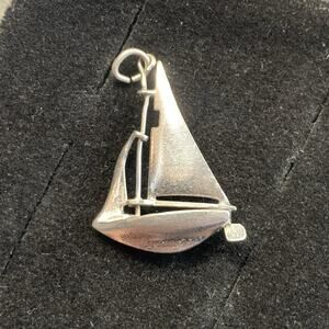 Vintage 3D Dangle Sailboat Charm Silver Tone Pendant 1”